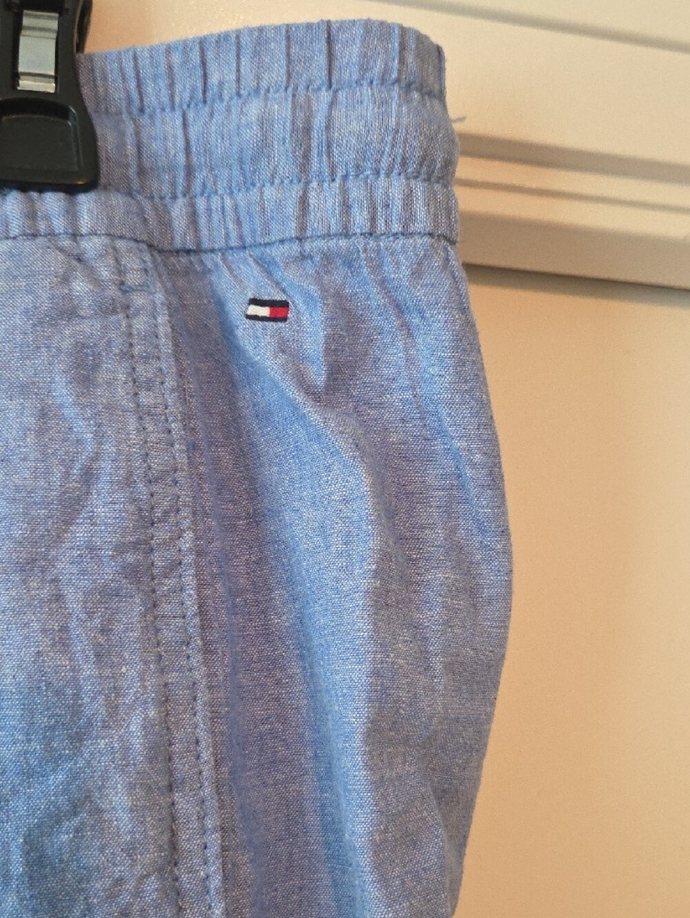 Light Blue Drawstring Linen-Blend Pants - Picture 2 of 3